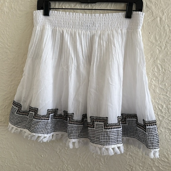 J. Crew White Smocked Pleated Tassel Black Embroidered Boho Mini Skirt NWT M - Picture 6 of 9